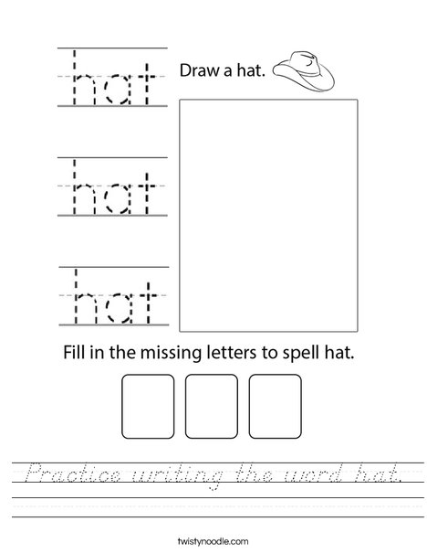Practice writing the word hat. Worksheet