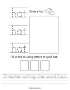 Practice writing the word hat Handwriting Sheet