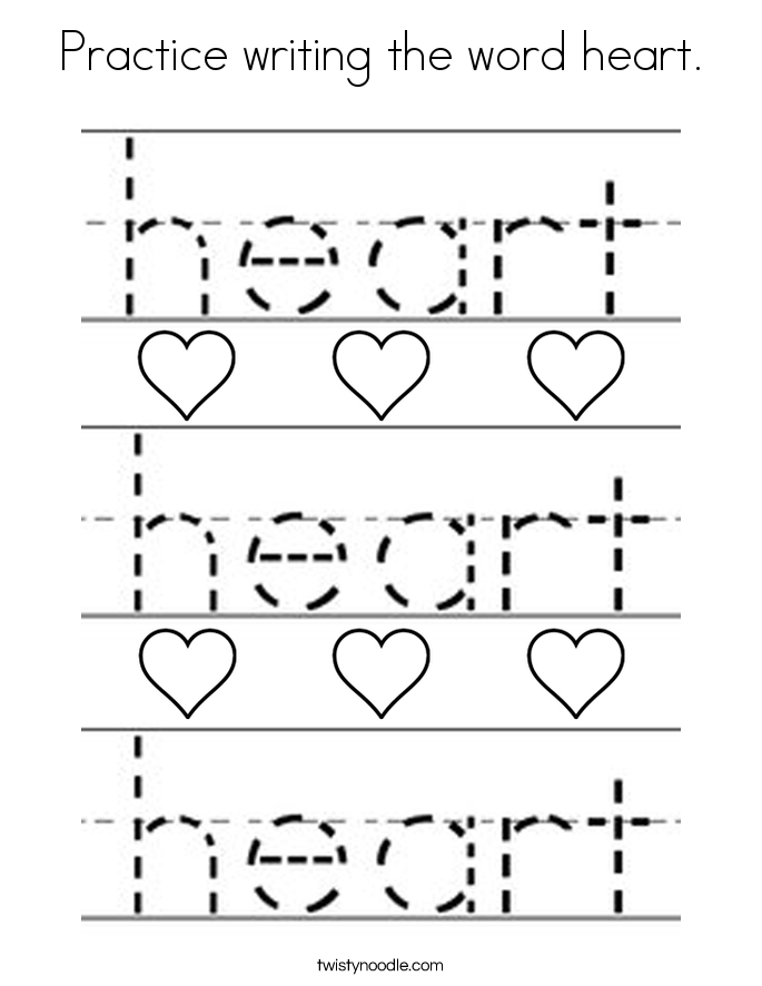 practice writing the word heart coloring page twisty noodle