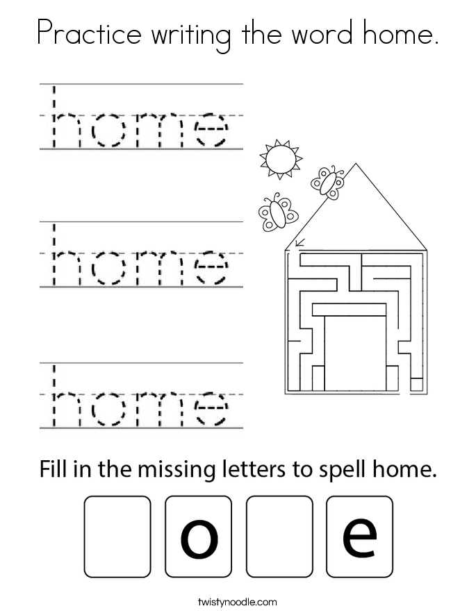 Practice writing the word home. Coloring Page