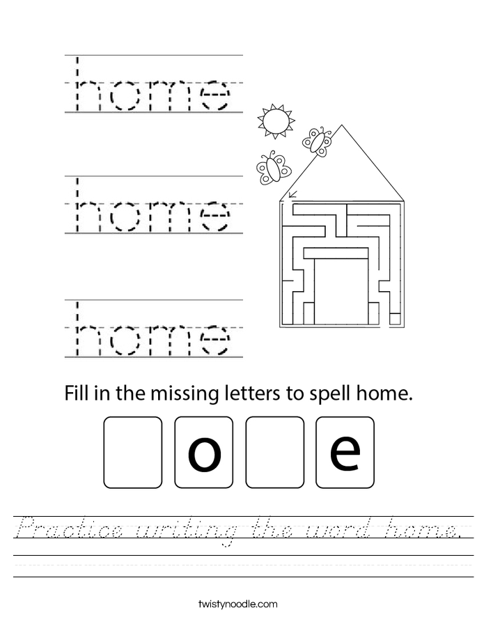 Practice writing the word home. Worksheet