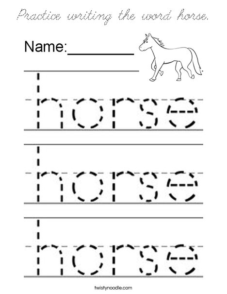 Practice writing the word horse. Coloring Page