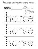 Practice writing the word horse Coloring Page