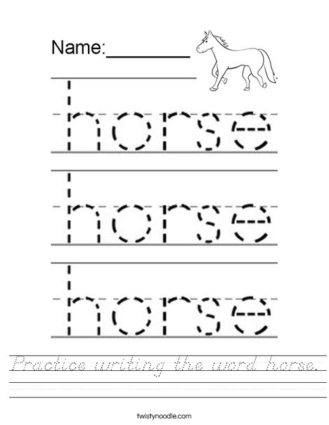 Practice writing the word horse. Worksheet