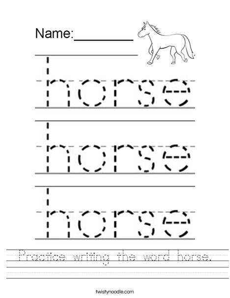 Practice writing the word horse. Worksheet