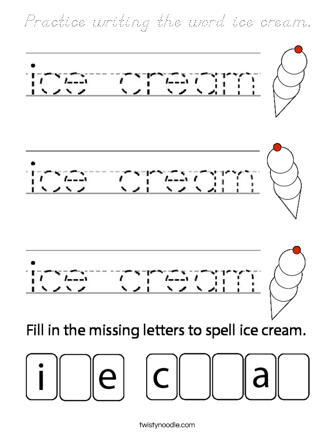 Practice writing the word ice cream. Coloring Page