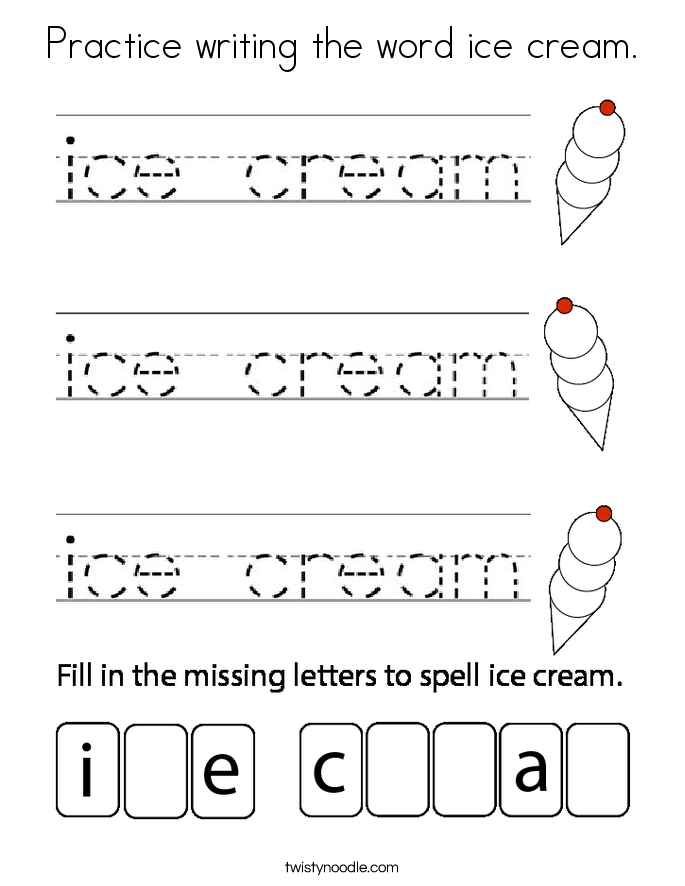 Practice writing the word ice cream. Coloring Page