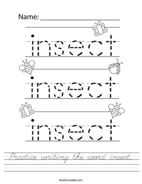 Practice writing the word insect. Worksheet