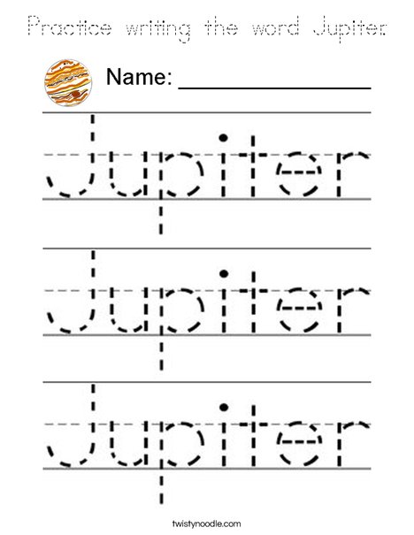 Practice writing the word Jupiter Coloring Page