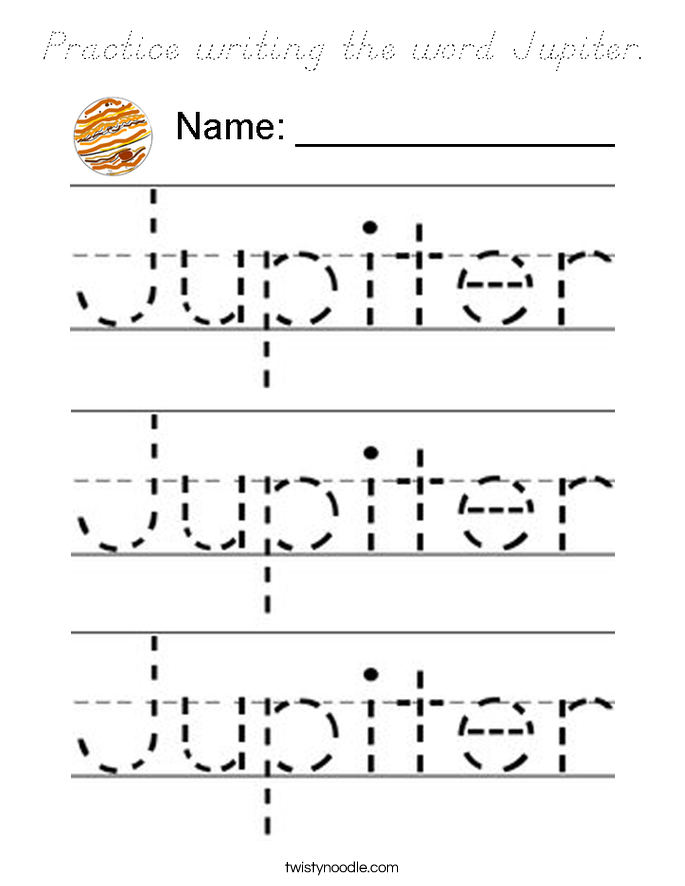 Practice writing the word Jupiter. Coloring Page