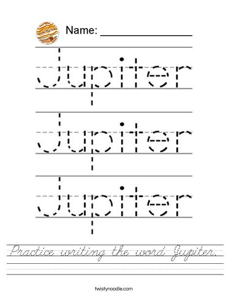 Practice writing the word Jupiter Worksheet