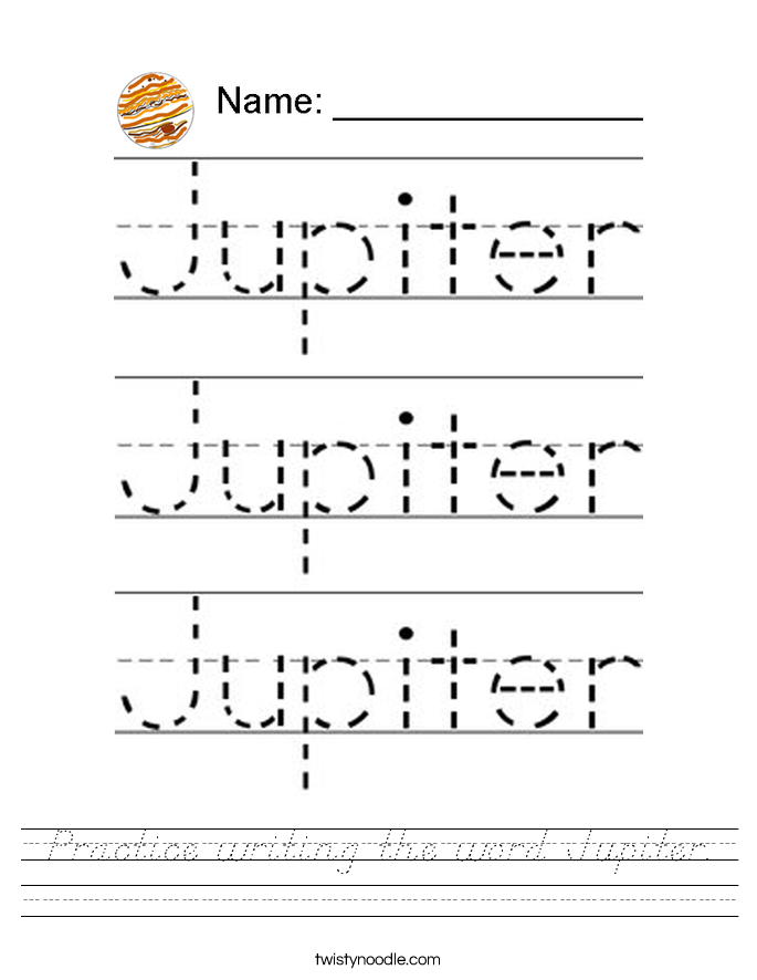 Practice writing the word Jupiter. Worksheet