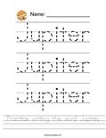 Practice writing the word Jupiter. Worksheet