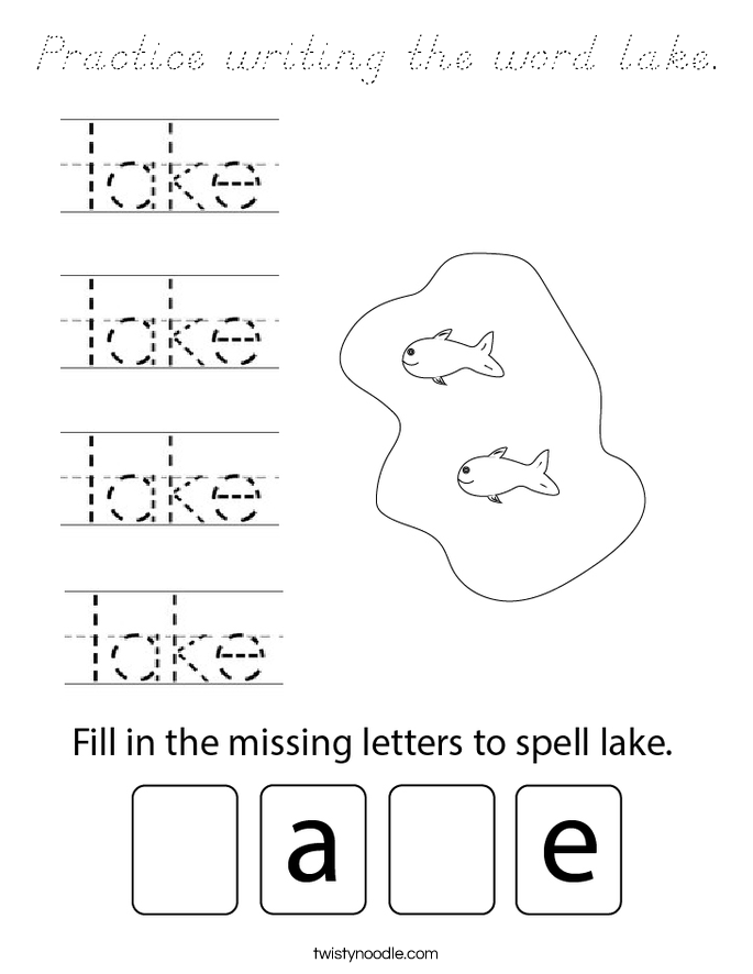 Practice writing the word lake. Coloring Page