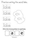 Practice writing the word lake Coloring Page