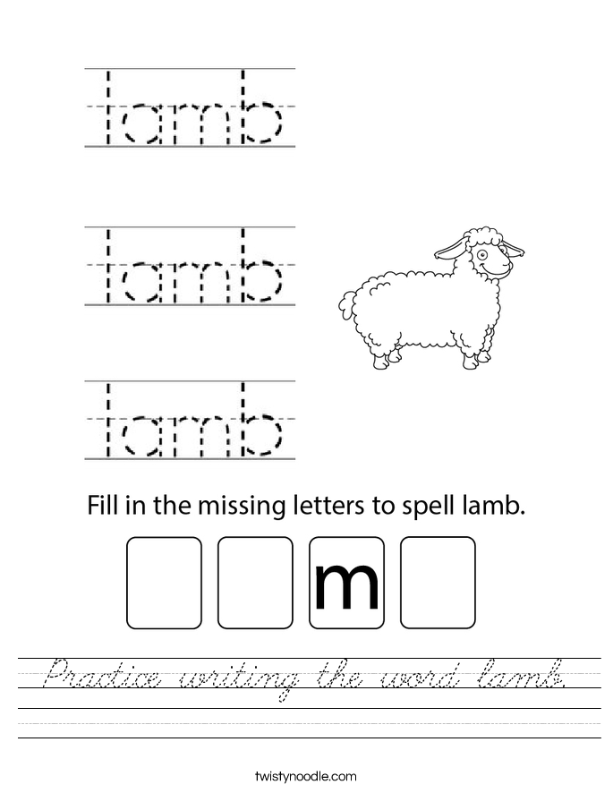 Practice writing the word lamb. Worksheet