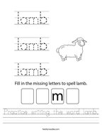 Practice writing the word lamb Handwriting Sheet