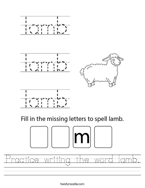 Practice writing the word lamb. Worksheet