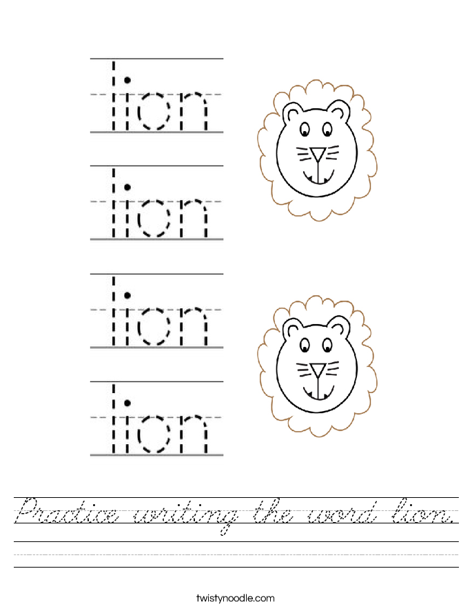 Practice writing the word lion. Worksheet