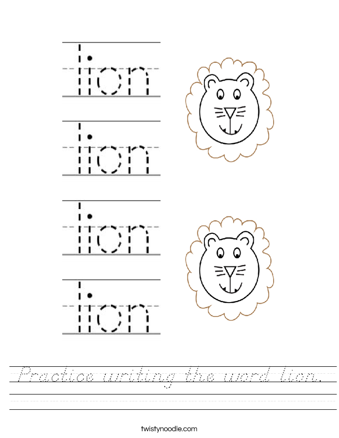 Practice writing the word lion. Worksheet