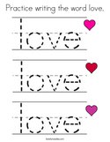 Practice writing the word love Coloring Page