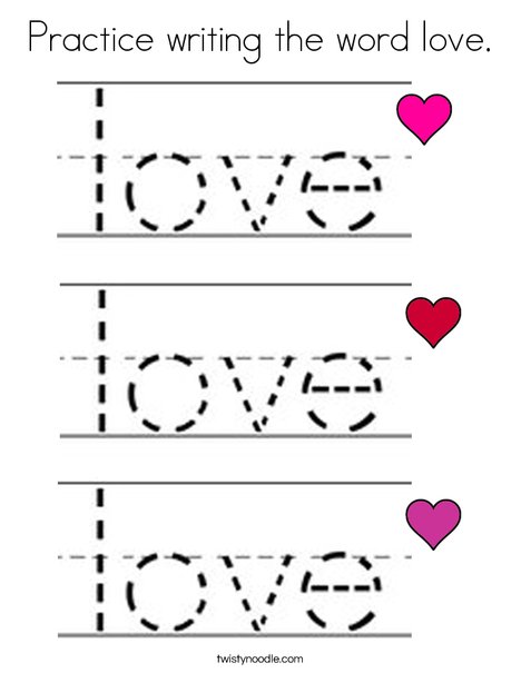 Practice writing the word love. Coloring Page