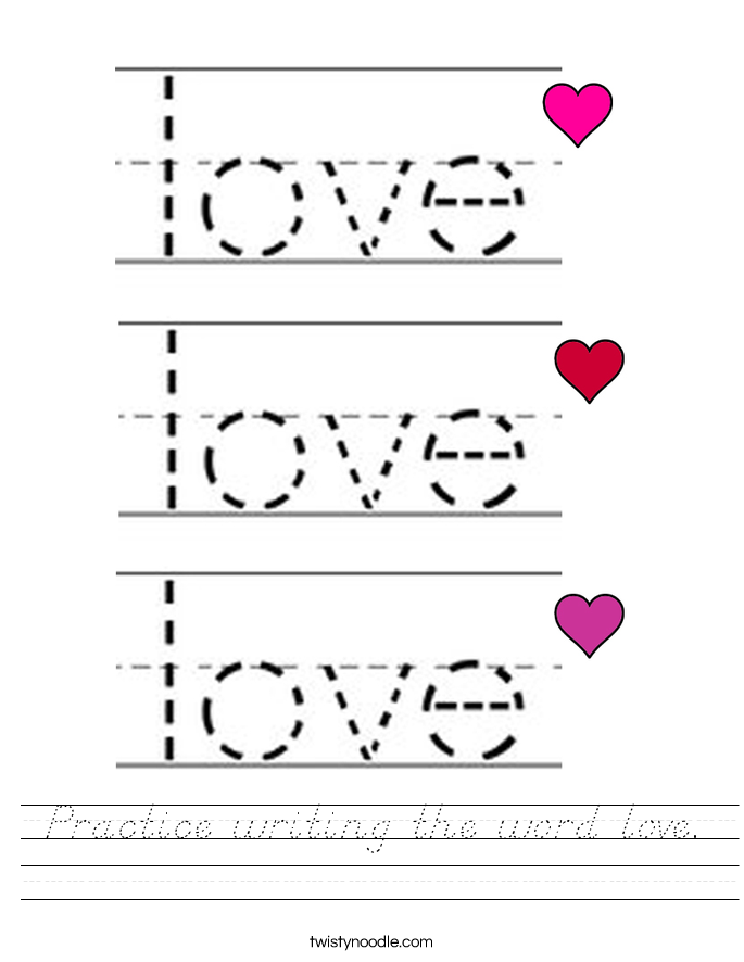 Practice writing the word love. Worksheet