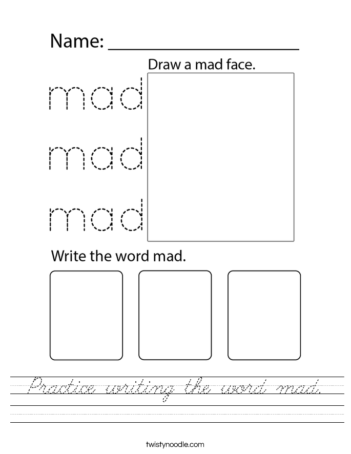 Practice writing the word mad. Worksheet