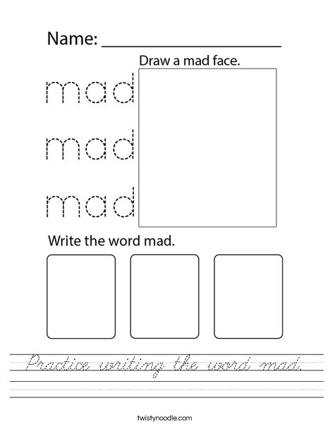 Practice writing the word mad. Worksheet