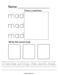 Practice writing the word mad. Worksheet