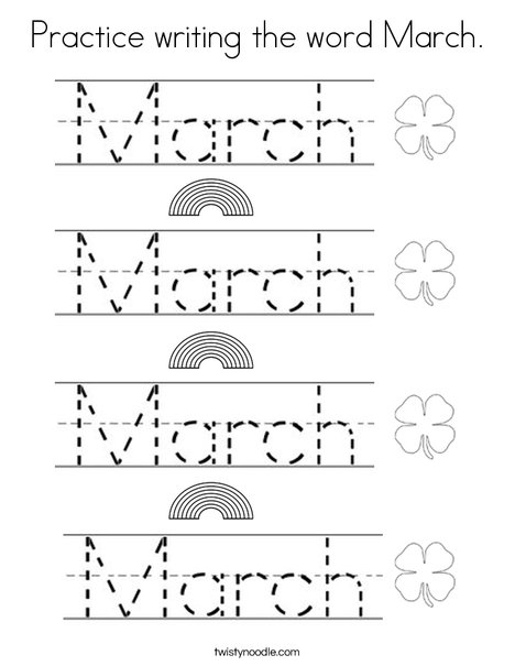 Practice Writing The Word March Coloring Page