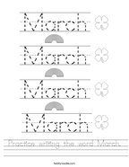 Practice writing the word March Handwriting Sheet