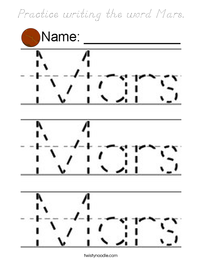 Practice writing the word Mars. Coloring Page