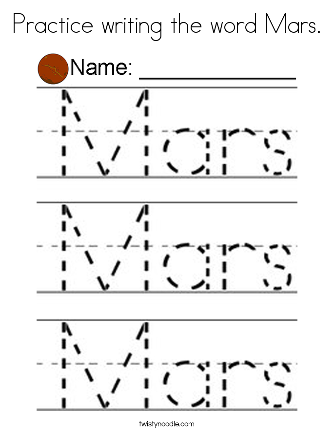Practice writing the word Mars. Coloring Page