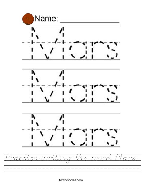 Practice writing the word Mars. Worksheet