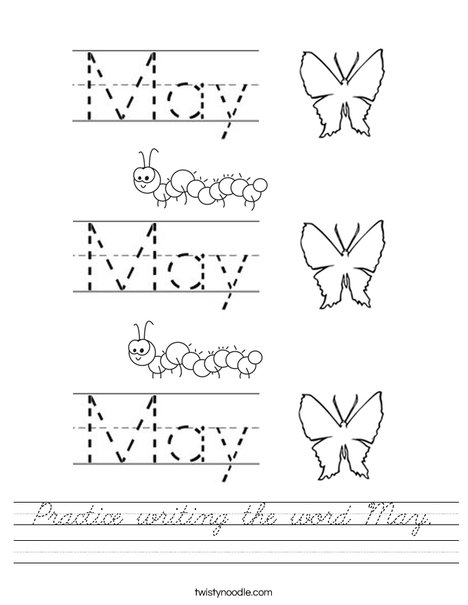 Practice writing the word May. Worksheet