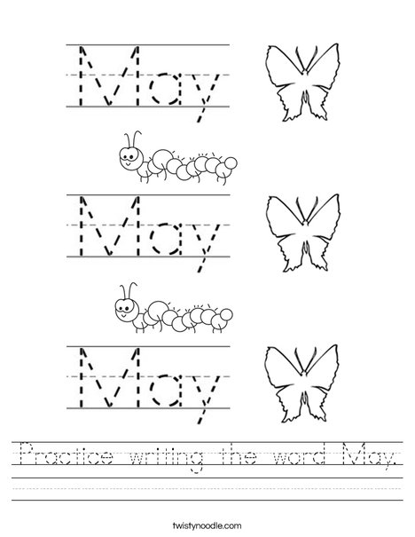 Practice writing the word May. Worksheet