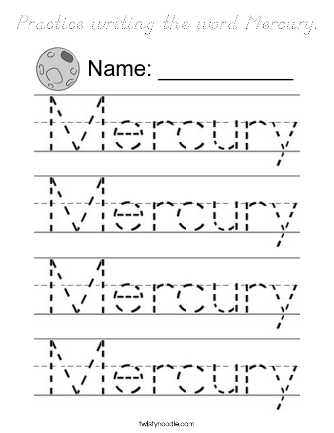 Practice writing the word Mercury. Coloring Page