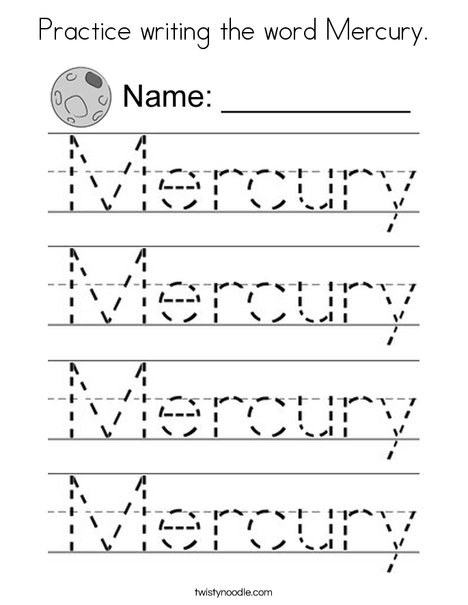 Practice writing the word Mercury. Coloring Page