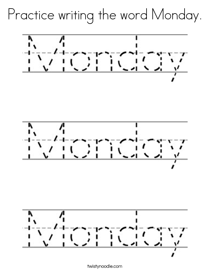 Practice writing the word Monday Coloring Page - Twisty Noodle