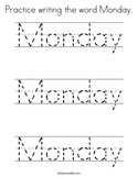 Practice writing the word Monday Coloring Page