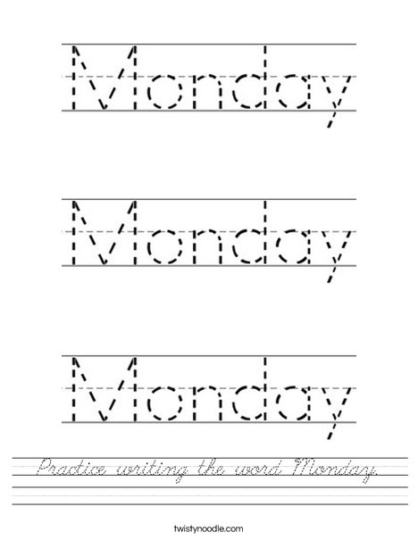 Practice writing the word Monday. Worksheet