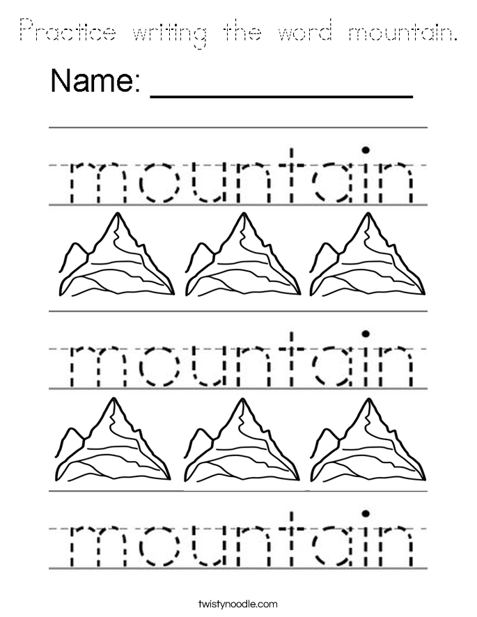 Practice writing the word mountain. Coloring Page