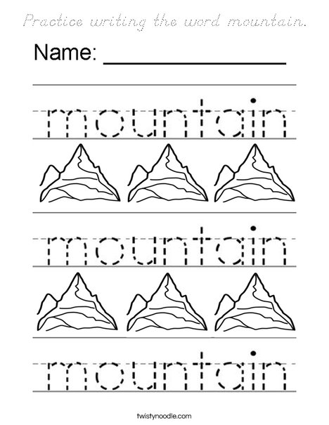Practice writing the word mountain. Coloring Page