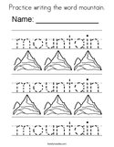Practice writing the word mountain Coloring Page