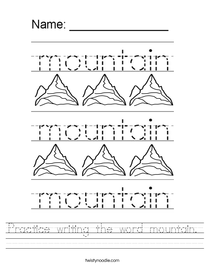 Practice writing the word mountain. Worksheet
