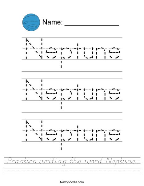Practice writing the word Neptune. Worksheet