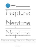 Practice writing the word Neptune Handwriting Sheet