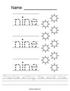 Practice writing the word nine Handwriting Sheet