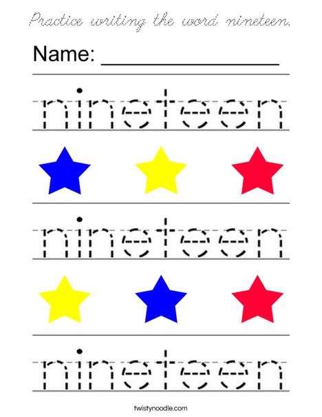 Practice writing the word nineteen. Coloring Page